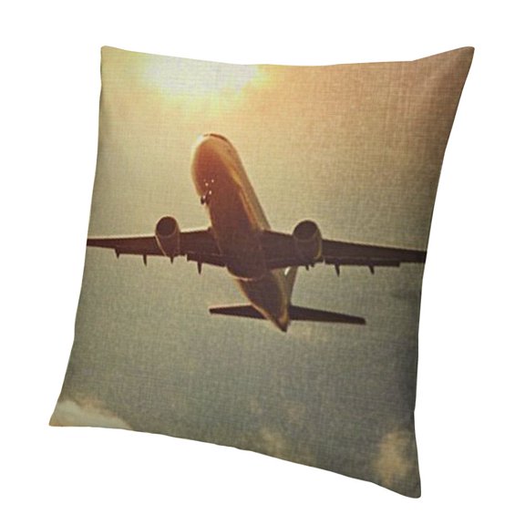 Airplane Decoration Throw Pillow Cushion Covers Plane is Taking at Sunset Funny Pillows for Sofa