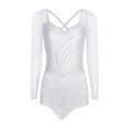 thumbnail image 1 of dPois Combinaison à Franges avec Strass pour Femmes, Ourlet à Franges, Justaucorps pour Patinage Artistique, Tango, Rumba, Danse, Blanc m, 1 of 5
