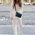 thumbnail image 3 of Dinheiro Conjunto de 2 piezas de trajes casuales para mujer, camisa de manga larga con botones, conjuntos de pantalones plisados de cintura alta (blanco), S,, 3 of 6