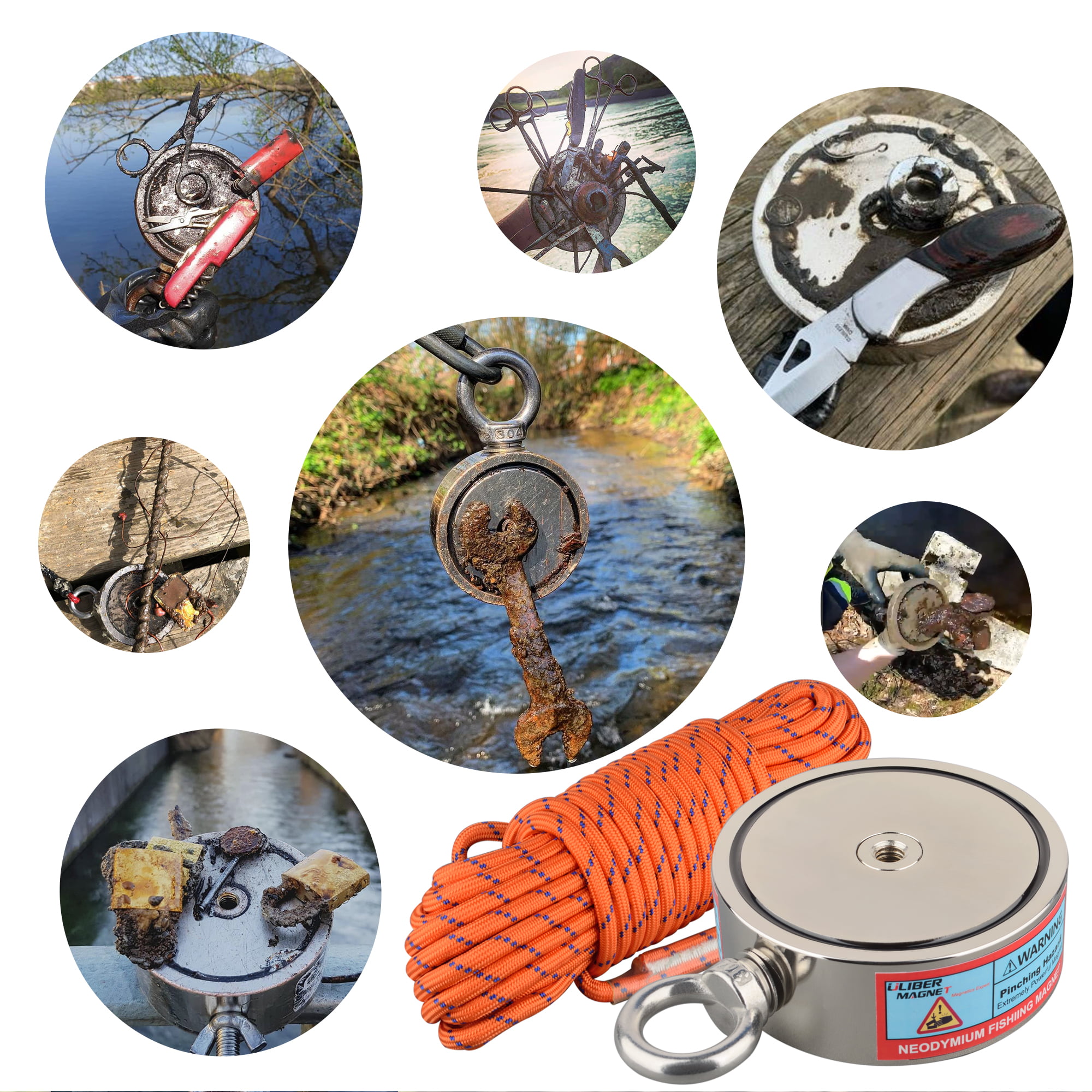 ULIBERMAGNET Fishing Magnet Kit,400LBS Strong Neodymium Magnet Fishing with 20m Nylon Rope & Non-Slip Gloves,Large Strong Magnet for Magnetic Fishing