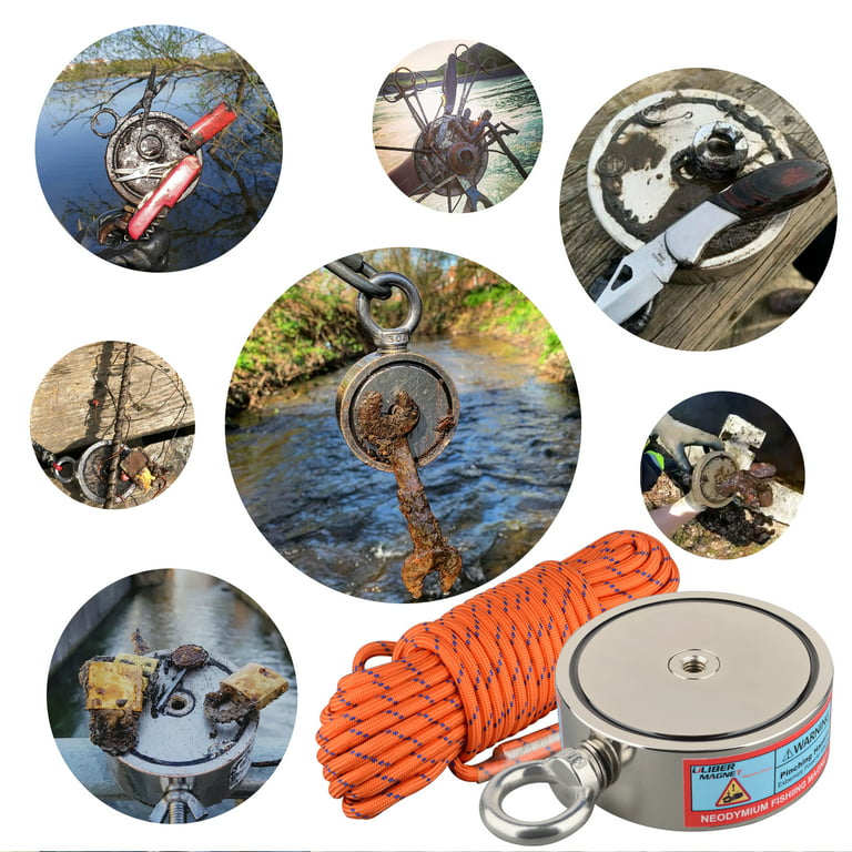 2625 lbs Fishing Magnet Kit, Double Sided Magnet Fishing Kit with Rope,  Super Strong Fishing Magnet for Retrieving Items in River, Lake, Beach,  Lawn, 4.57 Diameter : : Industrial & Scientific