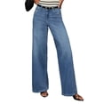 thumbnail image 3 of Jeans for Women Wide Leg Baggy High Waist Boyfriends Straight Leg Stretchy Denim Pants Blue M, 3 of 8