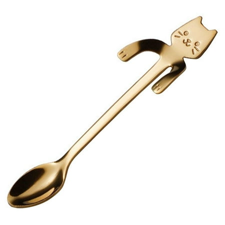 

Sales Promotion!!Dessert Spoon Stainless Steel Coffee Spoon Cute Cat Shape Teaspoon