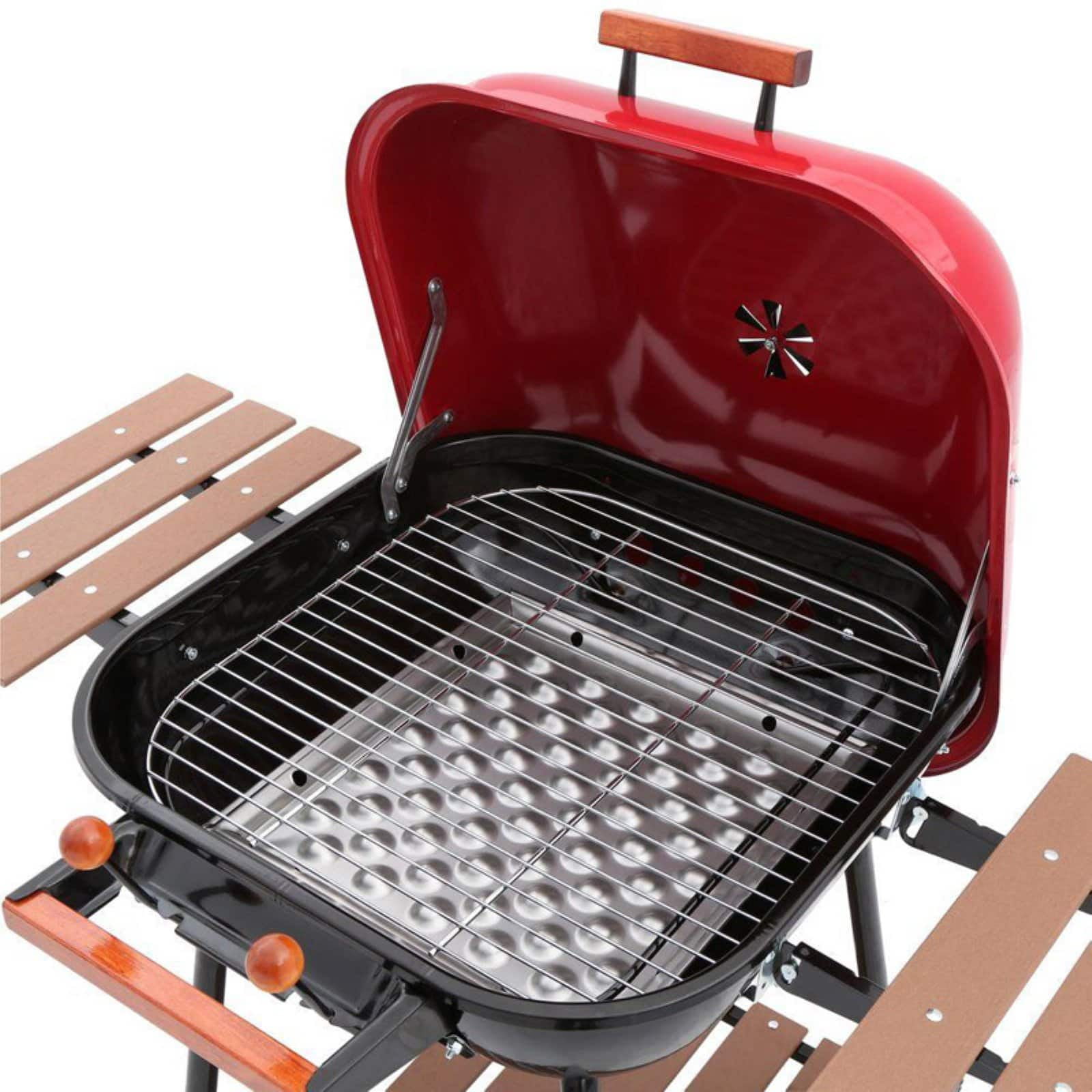 Americana Charcoal BBQ Grill with Adjustable Cooking Grate and Side Table