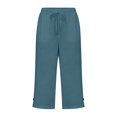 thumbnail image 5 of Loose Linen Straight Leg Capris for Women Button Elastic Waist Breathable Soft Casual Pants for Summer Daily Work Lounge Relaxing Days Blue M, 5 of 5