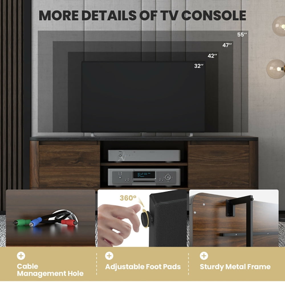Finihen TV Stand, TV Cabinet, Wooden TV Stand with 2-Door Storage Cabinets for for TVs up to 55 Inch, Media Entertainment Center with Storage, for Living Room, Bedroom, Brown
