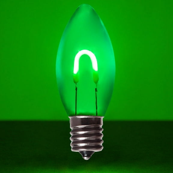 C9 FlexFilament Shatterproof Green LED Christmas Lights Replacement Vintage Edison Bulbs, 0.8W E17 Base (Pack of 5)