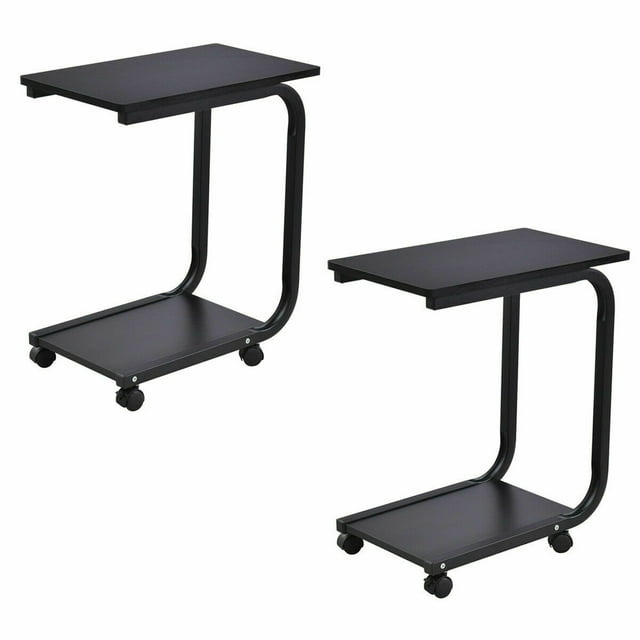 Gymax Ensemble de 2 Tables d'Appoint de Canapé à Café Support à Collations Roulant sur le Lit Bureau pour Portable PC