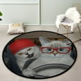 thumbnail image 3 of Coolnut Round Rugs for Living Room, A Cat Ashen With His Friend In Non-Slip Coral Velvet Long Runner Rugs, Washable Water Absorbent Mat Carpet for Bedroom Kitchen Kids Room, 3 of 6