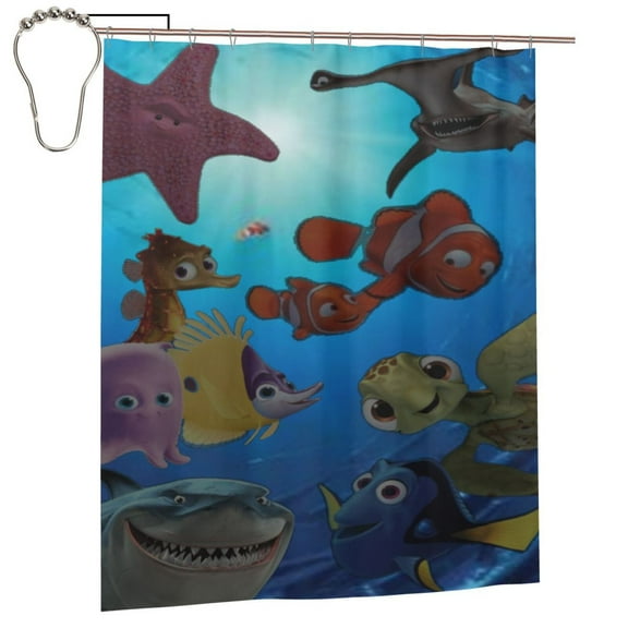 Finding Nemo Shower Curtain, Lovely Cartoon Shower Curtains Set for Kids Boys Girls College Dorm Bathroom, Waterproof Restroom Bathtub Decor Accessories with 12 Hooks 60"X72" Iron