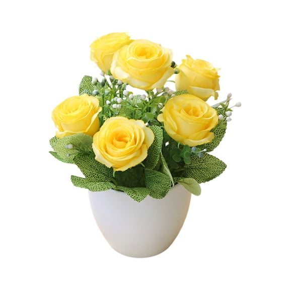 PBAZIH Artificial Rose Potted Plants | Low Maintenance Plastic Flower Arrangement | Home Office Table Centerpiece | Wedding Decor | Realistic Faux Flowers in White Pot