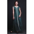 thumbnail image 2 of Bimba Feuilles Femmes Longue Florale Fête Col en V Robe Fendue devant Sans Manches Maxi Robe-Petit, 2 of 5