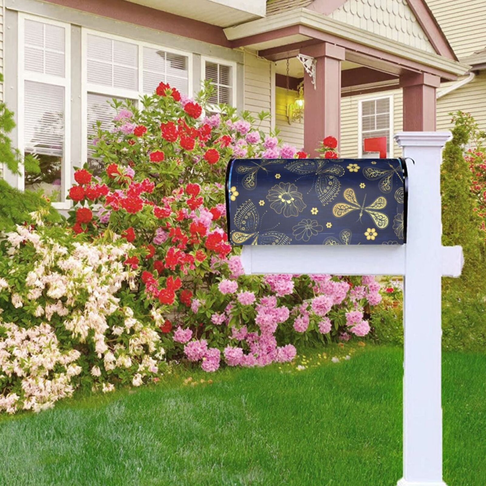 Logiee Vintage Golden Butterfly Print Post Letter Box Wrap Decor, Mailbox Cover Suitable for Standard Mailbox and Large Size Mailbox,Outdoor Yard Decoration-25.5x21 in