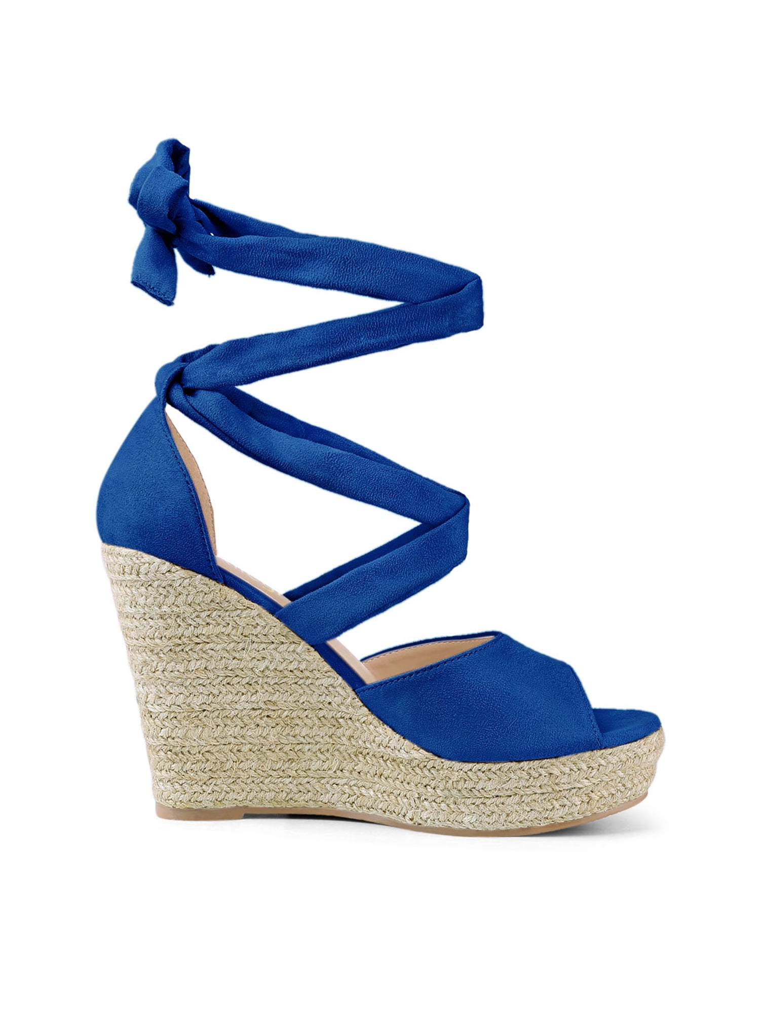 DARING DIVA Women's Lace Up Espadrilles Platform Wedges Sandals Deep Blue 6