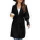 thumbnail image 1 of Abrigo de punto para mujer Frente abierto con cinturón Mangas largas abullonadas Color puro Longitud midi Abrigo de suéter informal Negro XL, 1 of 6