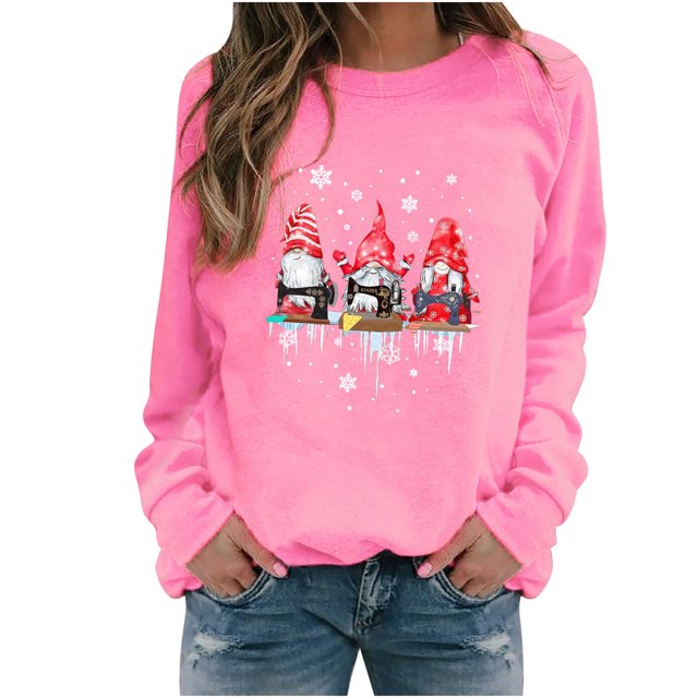 Longs Chandails de Noël pour Femmes Mode Féminine Chandail Ample de Noël à Col Rond Chandails à Manches Longues pour Femmes Chandails à Col Montant pour Femmes