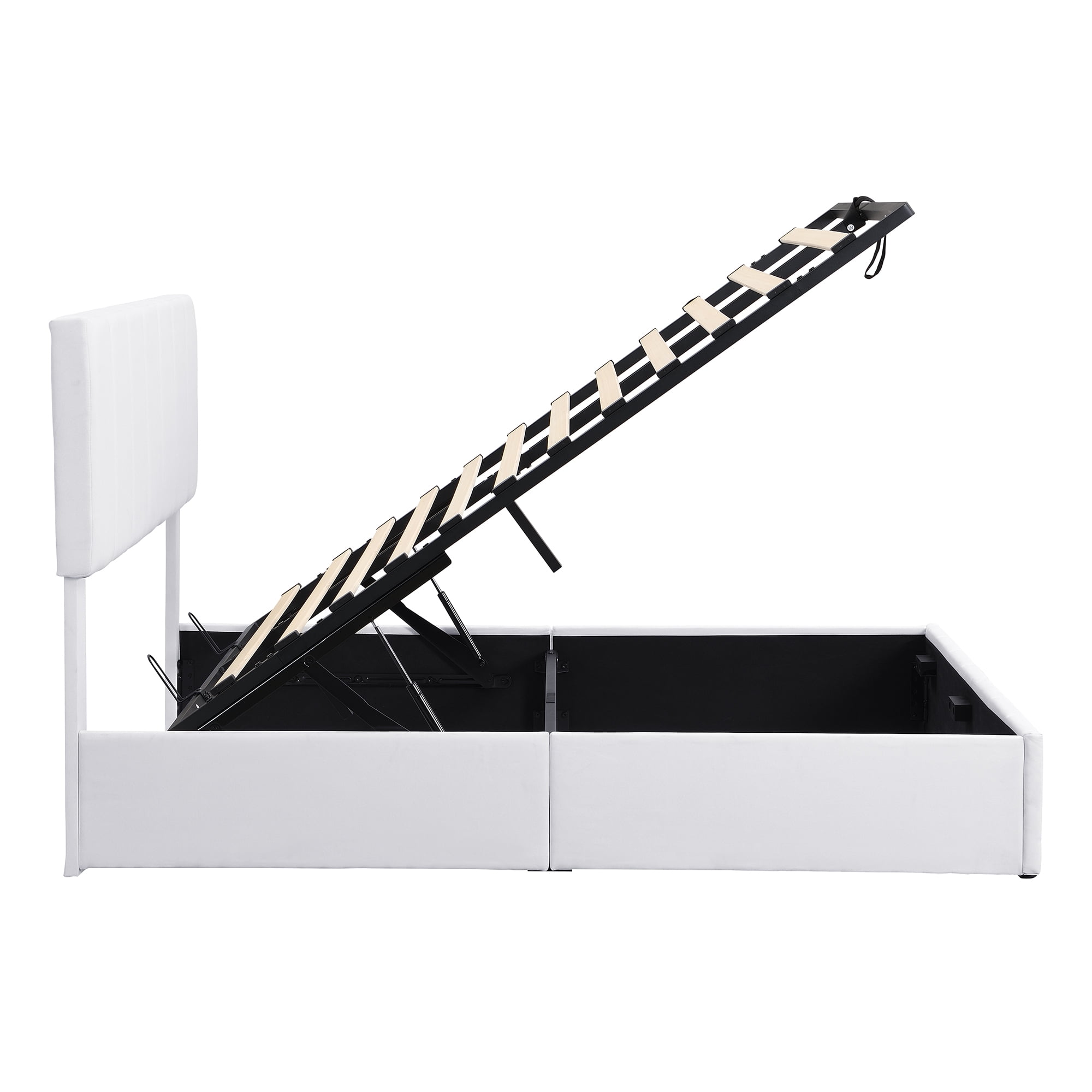 Full Upholstered Platform Bed 78.3 Inch, Hydraulic Storage System Bed Frame with Linen Fabric Headboard, No Box Spring Needed, White