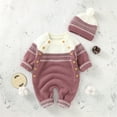 thumbnail image 4 of Generic Girls Warm Blouse Baby Girl Boy Cotton Knitted Sweater Romper Jumpsuit Outfits Hat Set Long Sleeve Cable Knit Sweater Romper Jumpsuit Outfit, 4 of 4