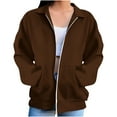 thumbnail image 2 of Women's Sweatshirts with Zippers Collared Pockets Fall Fashion Solid Color Long Sleeve Jackets Winter Clothing Outfits, 2 of 9