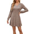 thumbnail image 1 of Robes d'Hiver Décontractées pour Femmes! Fadeal Nouvelle Robe Décontractée Unie à Col en V avec Poches Rayée Brossée à Manches Longues Robes d'Hiver pour Femmes Kaki P, 1 of 4