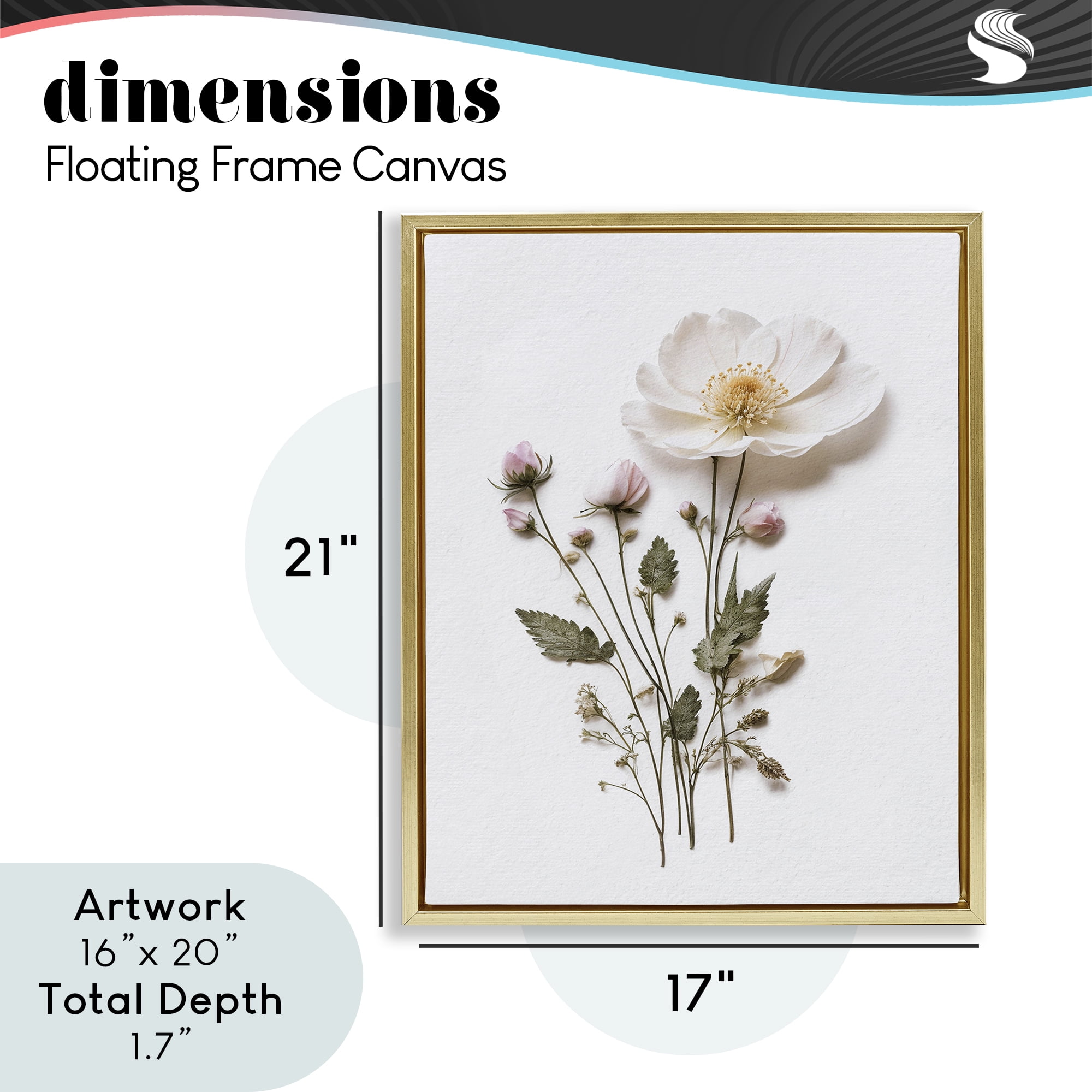 Simple Pressed Flowers Gold Framed Floater Canvas Wall Art, design by Lettered and Lined