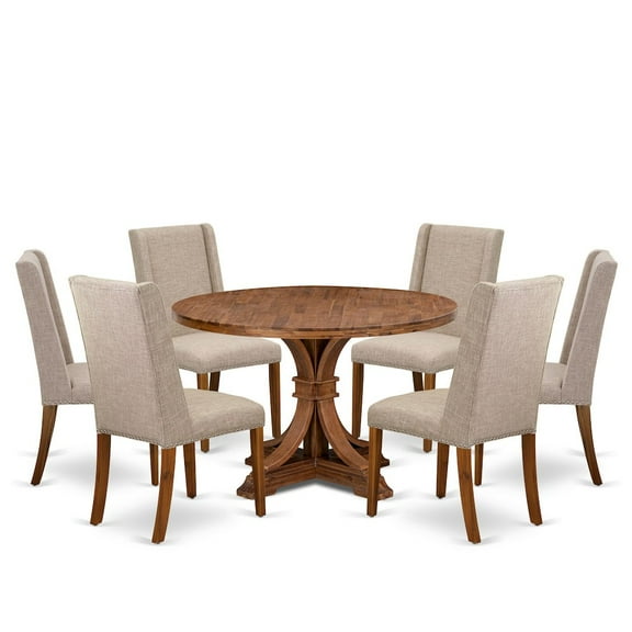 Luxe by East West Furniture 7-Piece Dining Room Set A Dinning Table, 6 Light Tan Linen Fabric Dining Chairs