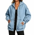 thumbnail image 5 of qafoshin Denim Jacket for Women Zipper Hooded Drawstring Denim Coat Oversized Long Sleeve Fall Trendy Outfits, 5 of 5
