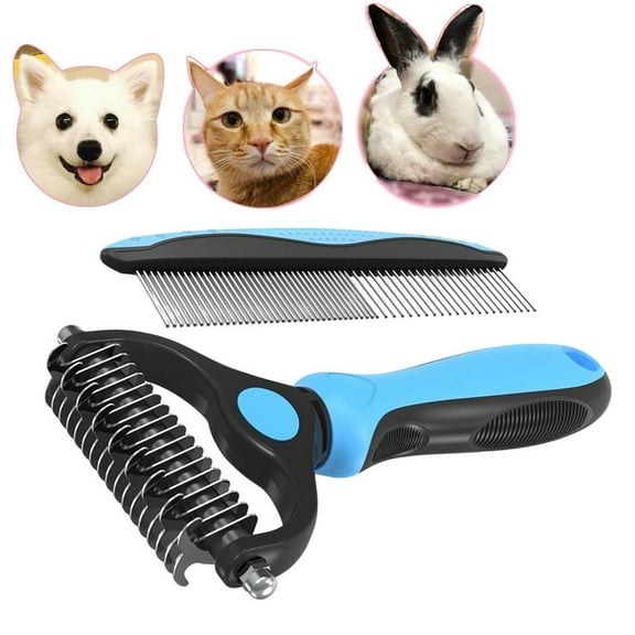 2-in-1 Double Sided Pet Dematting Comb for Dogs & Cats - Undercoat Rake for Matted Hair & Shedding, Painless Detangling Tool for All Coats