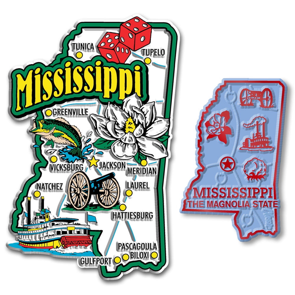 Mississippi Jumbo & Premium State Map Magnet Set by Classic Magnets 2-Piece Set