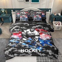 Homewish Boys Girls Sport Ice Hockey 7-Piece Bedding Comforter Set,USA Flag King Bedding Sets,Abstract Camouflage Ultra Soft Bed Sheets,Ultra Soft Home Decor,Reversible