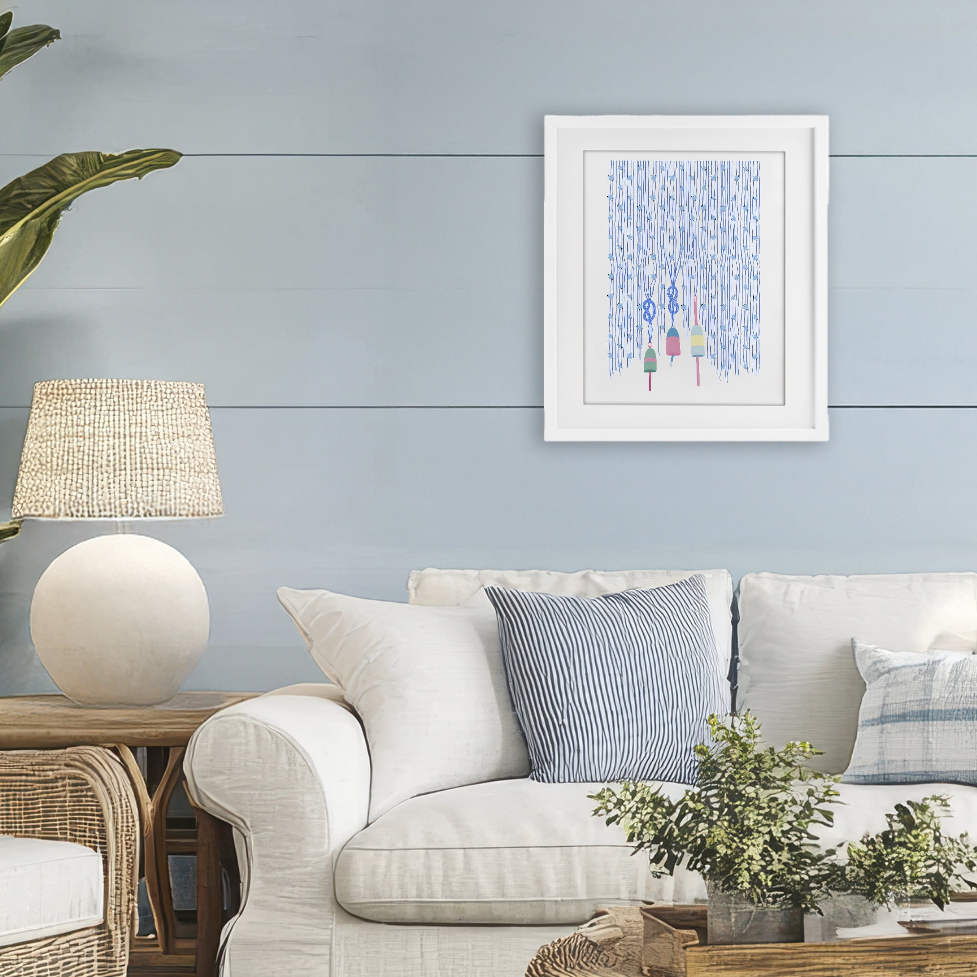 Stupell Industries Hanging Buoys on Ropes White Framed Print Under Glass, design by Melissa Tilley