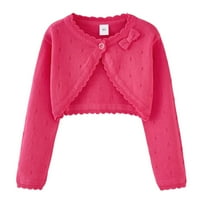 WIBACKER 2-8T Girl Long Sleeve Bow Bolero Cardigan Kids Front Open Knit Shrug Cropped Sweaters Tops
