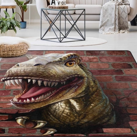 FREEAM Animal Dinosaur Non Slip Area Rug for Living Dinning Room Bedroom Kitchen 20 x 31 Inch, , Dinosaur Through The Brick Wall Nursery Rug Floor Carpet