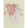 thumbnail image 2 of vera natura Baby Girls Spring Outfits Short Sleeve Bow Front Romper + Flare Pants + Headband Set Clothes, 2 of 9