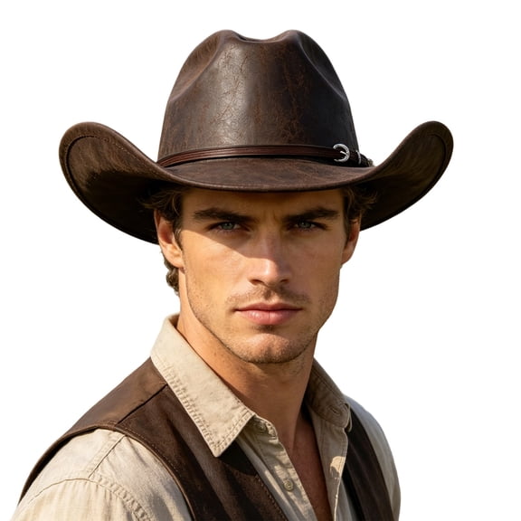 Western Cowboy Hat with Metal Concho Design and Side Band Detail for Outdoor Rancher Style Light Hat Fitted One Size
