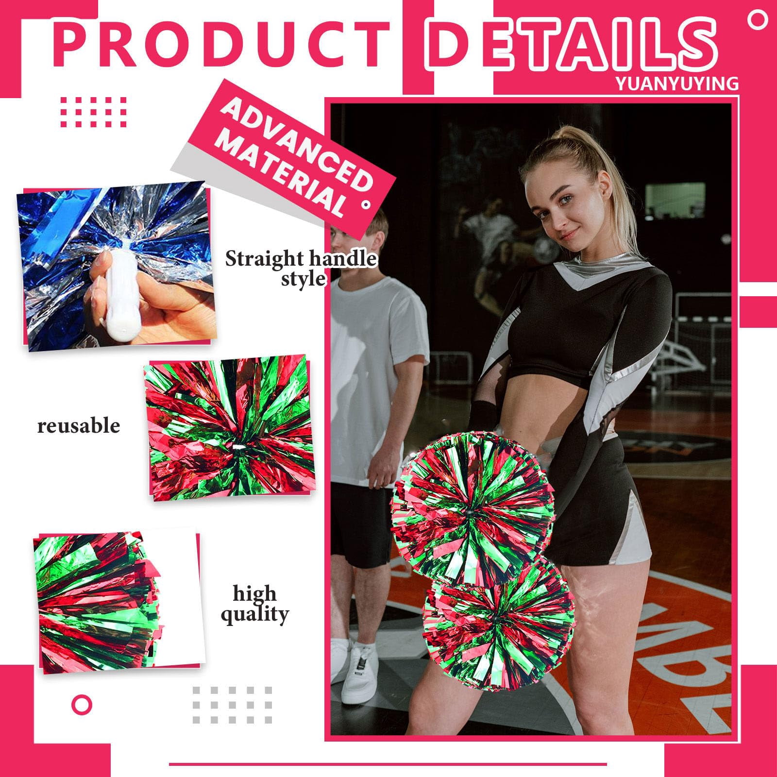12 Pcs pom poms Cheer,pom poms Cheerleading with Straight Handle Style Cheer Pom Pomsfor Dance, Matches