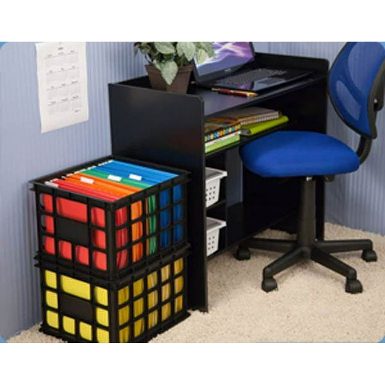 Sterilite Storage Crate, Stackable Plastic Bin Open Basket with Handles,  Organize Home, Garage, Office, School, Black, 1-Pack