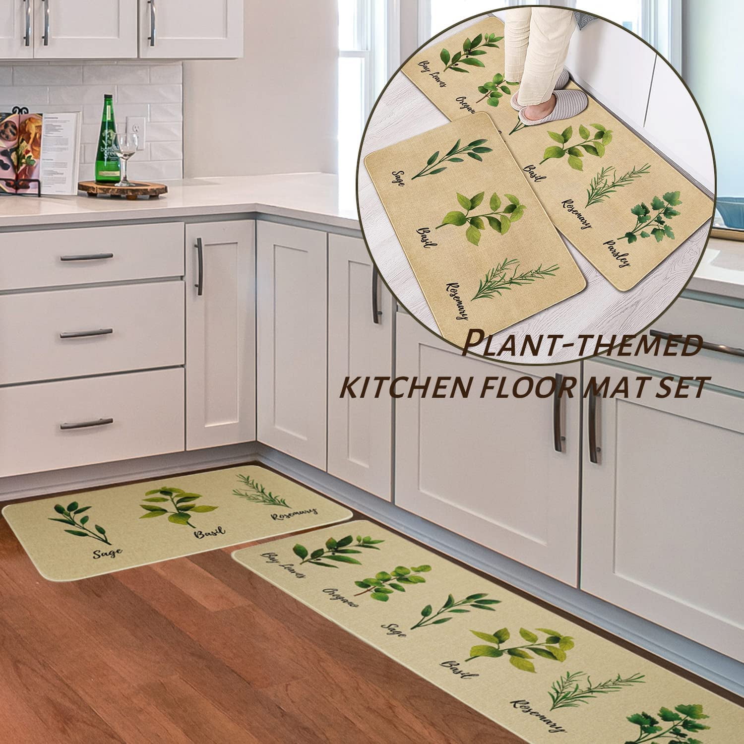 Artoid Mode Parsley Sage Oregano Basil Bay Leaves Decorative Kitchen Mats  Set of 2, Seasonal Holiday Party Low-Profile Floor Mat for Home Kitchen -  17x29 and 17…