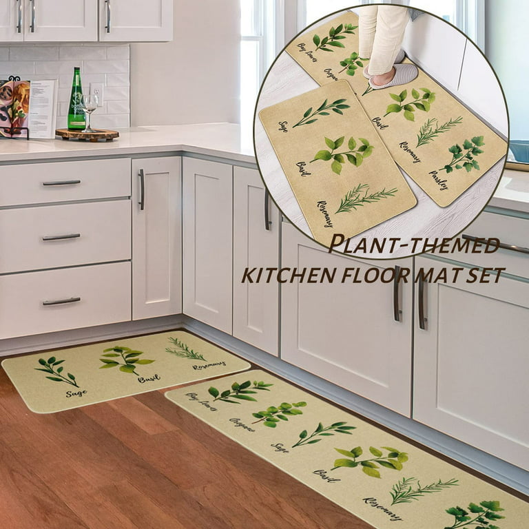  Herb Plant Rug Set- Sage/Parsley/Bay  Leaves/Rosemary/Basil/Oregano Kitchen Rugs with Runner, Kitchen Mat Set of  2, Kitchen Decor Accessories Things, Floor Mat for Home Kitchen, 17x30 and  17x47 Inch : Home 