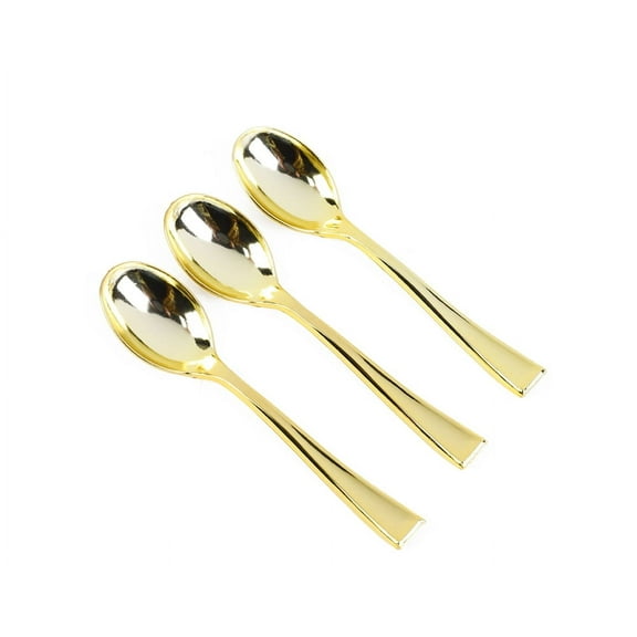 COSMOBETTY OUNONA 50pcs Mini Gold Dessert Spoons Disposable Tasting Spoon for Ice Cream Taster Pudding Appetizers Catering