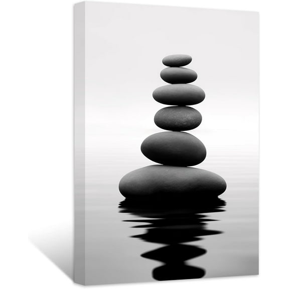 ZHONGYUTONG Black and White Zen Wall Art Stones on Water Pictures SPA Canvas Prints Natural Meditation Artwork for Yoga Bathroom Wall Decor (28.00" x 42.00")