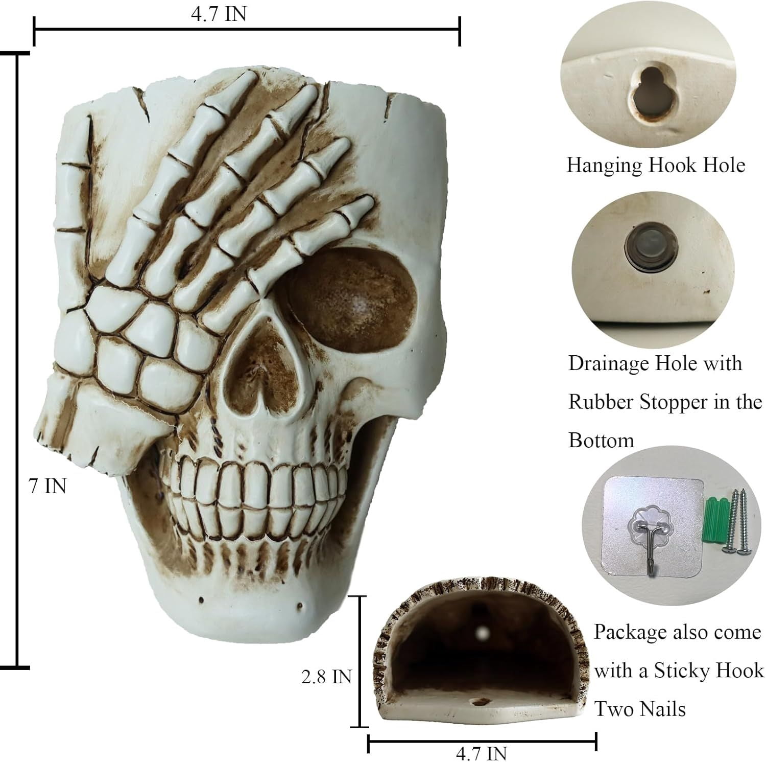 Skull Face Hanging Planter with Drainage Hole for Indoor Outdoor Plants