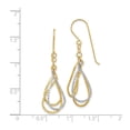 thumbnail image 4 of 14k Two-Tone Gold Drop Earrings for Women, Interlocking Teardrop Dangle Design, Diamond-Cut Textured Finish, Modern Long Hook Style, Fashion Jewelry for Everyday or Formal Wear, 4 of 6