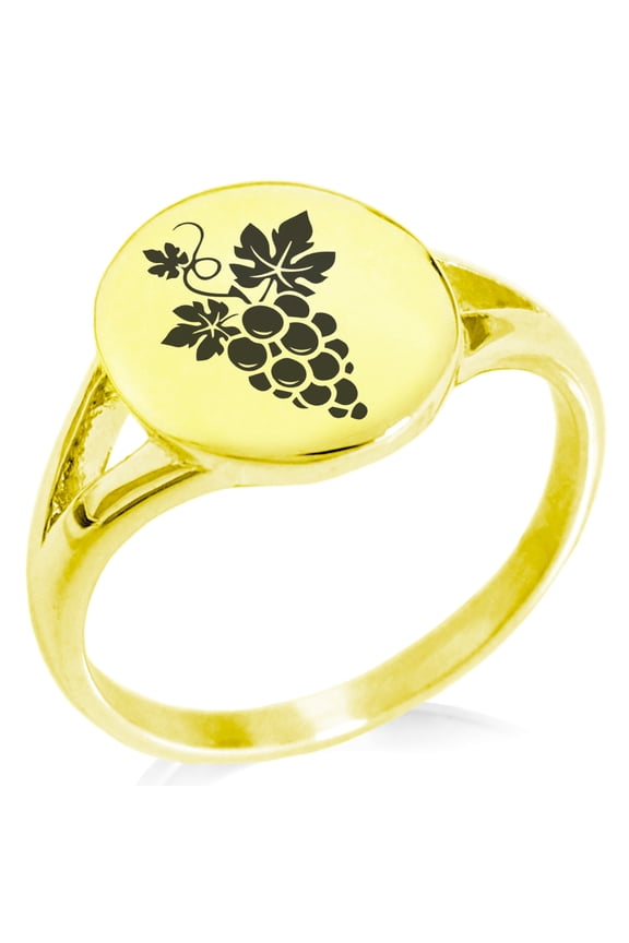 Stainless Steel Dionysus Greek God of Wine Minimalist Oval Top Polished Statement Signet Ring