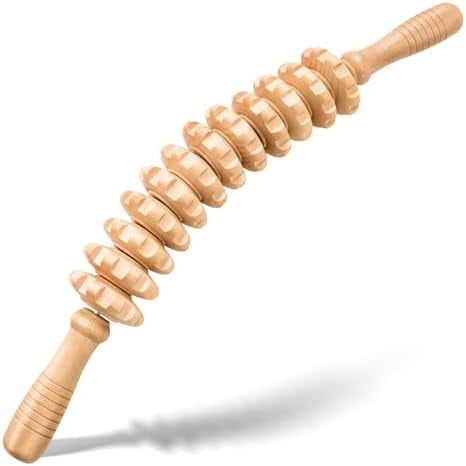 Wooden Cellulite Massage Roller for Legs and Thighs - Handheld Fascia Blaster Tool for Muscle Relief, Lymphatic Drainage & Body Sculpting - Anti Cellulite Massager for Women and Men (12 Wheel)