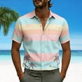 thumbnail image 2 of GUZOM Mens Hawaiian Shirt Pastel Striped Palm Tree Surfer Print Short Sleeve Button Down 95 Polyester 5 Spandex Pink Sizes S to 5XL Casual Beach Vacation,Size S, 2 of 5