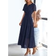 thumbnail image 3 of Vestido largo PRETTYGARDEN 2025 para verano, cuello en V, ojales, azul marino, talla M, 3 of 7