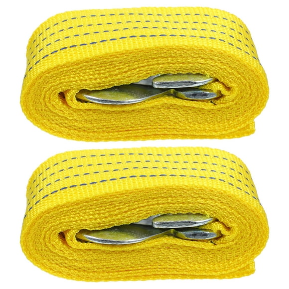 Minkissy 2Pcs Tow Strap Nylon Heavy Duty Yellow with Hooks Reliable Towing Rope for Vehicle Use