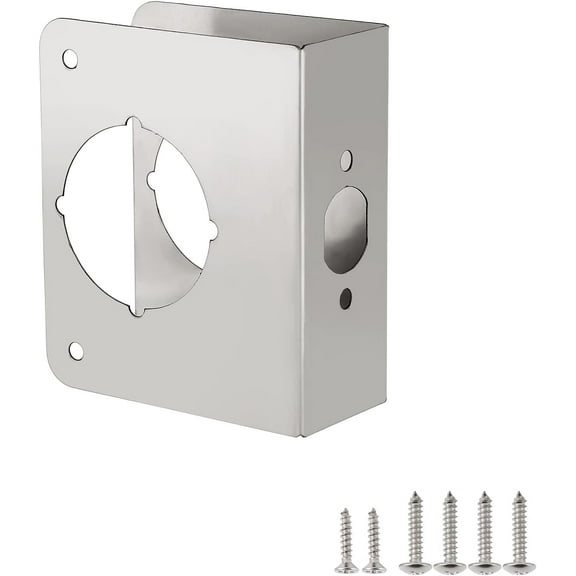 Door Reinforcement Plate, Stainless Steel, Fits 1-3/4" Doors, 2-3/8" Backset, Lock and Door Reinforcer Security, Door Knob/Lock/Latch/Deadbolt Cover Plate, Reinforce and Repair Wood/Metal Doors Single