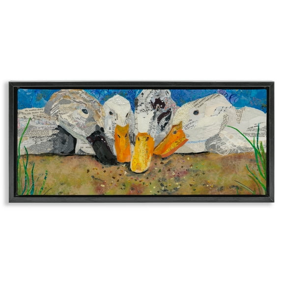 Stupell Industries Just Ducky Collage Animals Painting Black Floater Framed Canvas Art Print Wall Art, 25 x 11